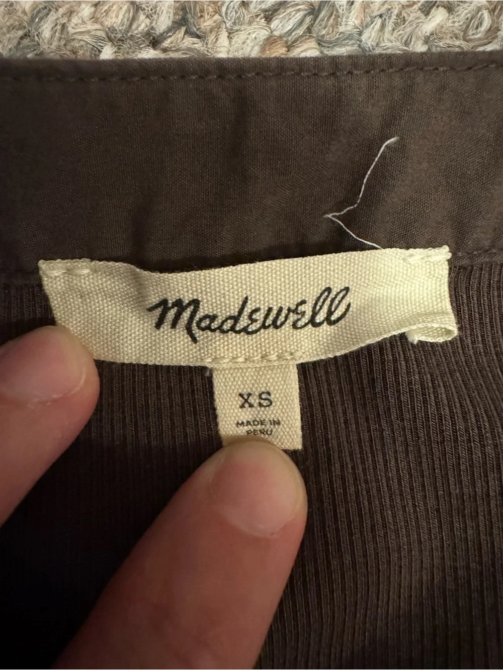 Madewell Chocolate Brown Henley Puff Sleeve Top